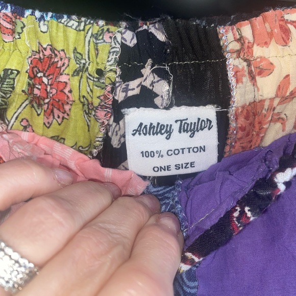 Ashley Taylor Patchwork Smocked-Waist Hippie Boho Pants Harem Cotton One Size - Picture 6 of 7